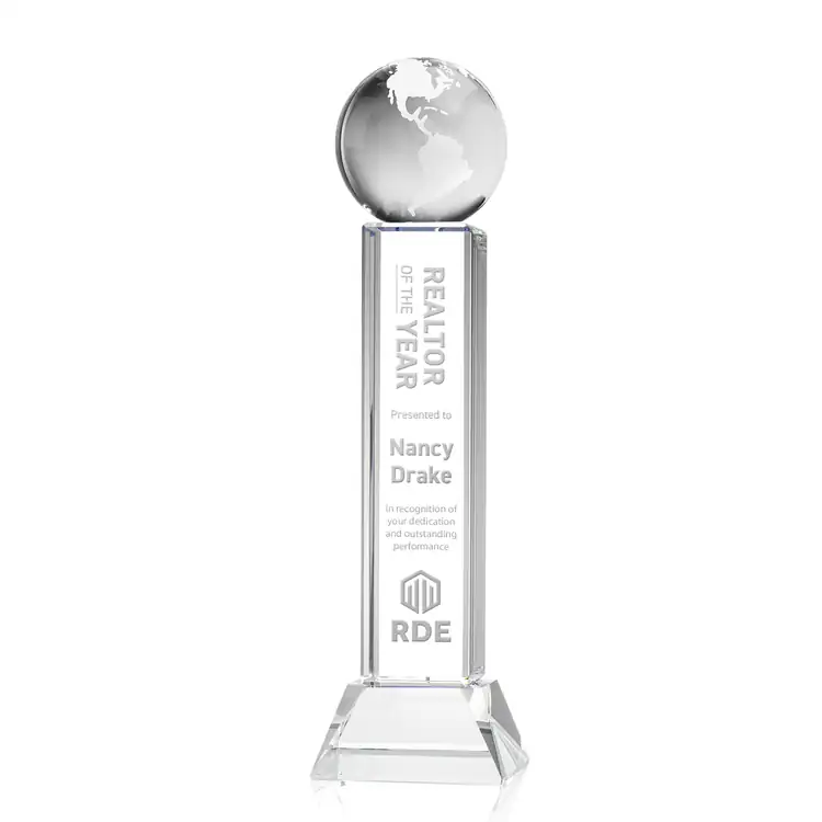Optical Crystal Globe Award on Stowe Base - Deep Etch #2