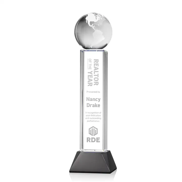 Optical Crystal Globe Award on Stowe Base - Deep Etch #3