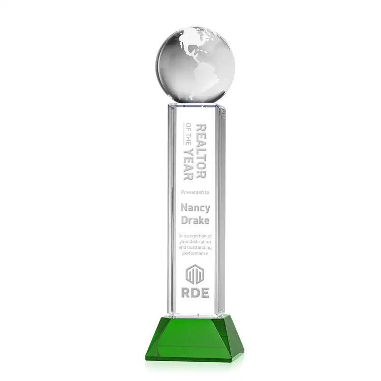 Optical Crystal Globe Award on Stowe Base - Deep Etch #5