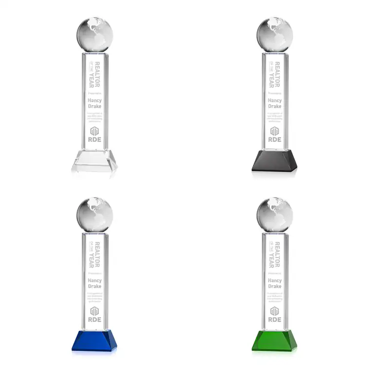 Optical Crystal Globe Award on Stowe Base - Deep Etch