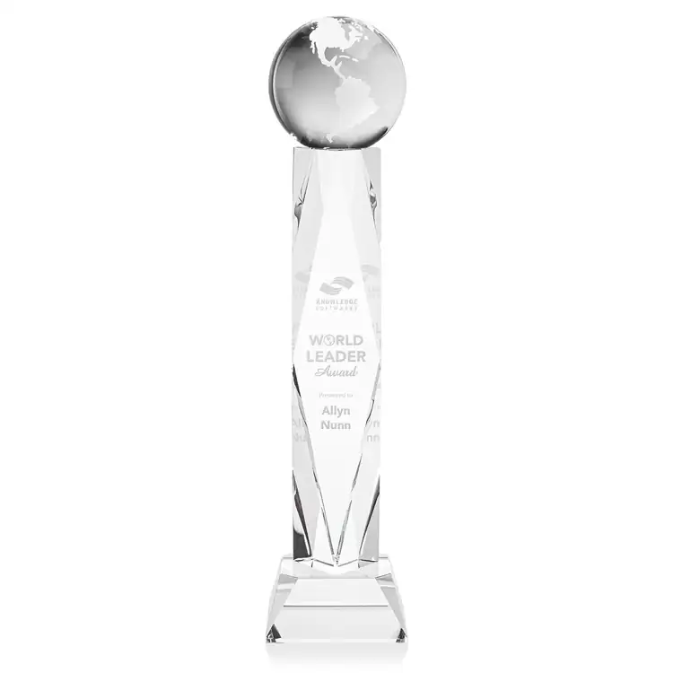 Optical Crystal Globe Award on Toscana Base - Deep Etch #2