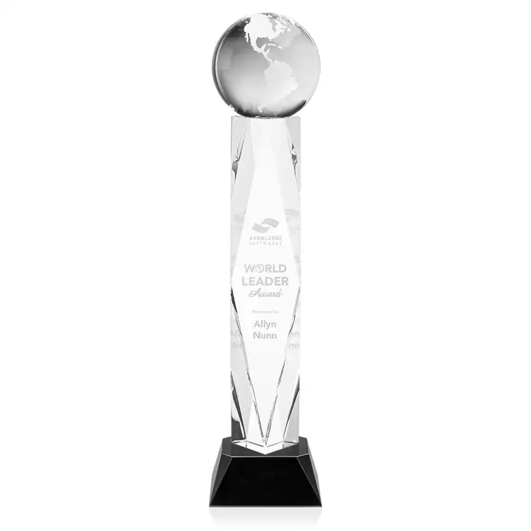 Optical Crystal Globe Award on Toscana Base - Deep Etch #3