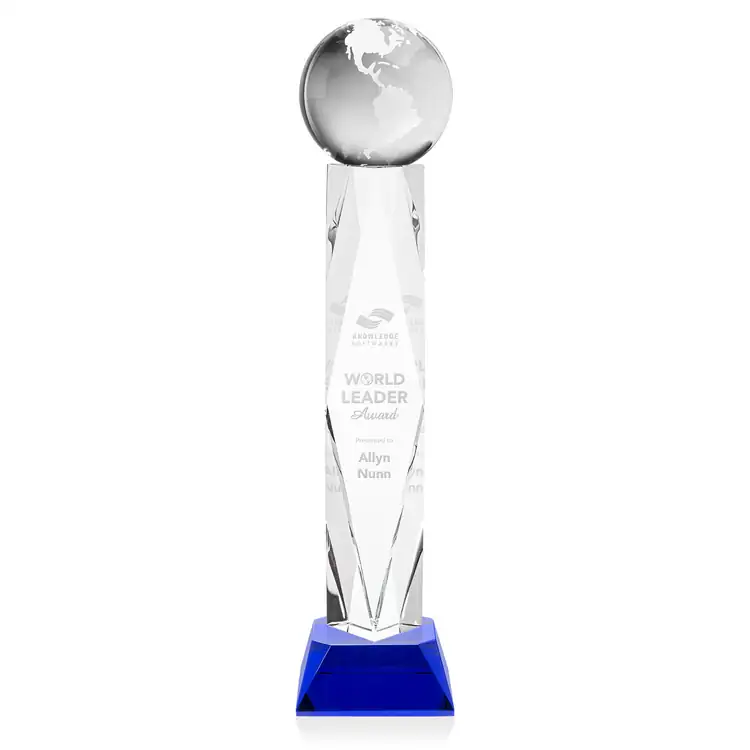 Optical Crystal Globe Award on Toscana Base - Deep Etch #4