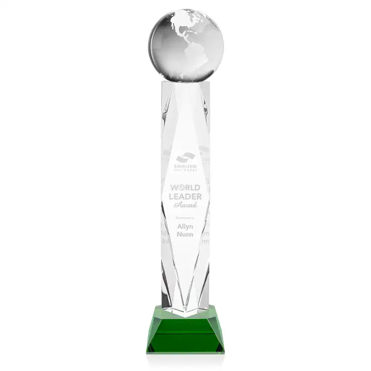 Optical Crystal Globe Award on Toscana Base - Deep Etch #5