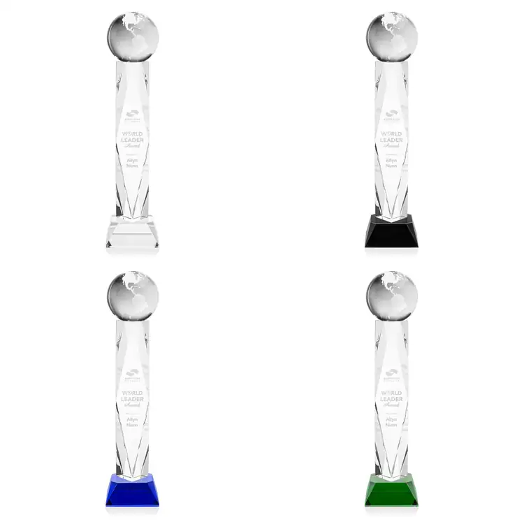 Optical Crystal Globe Award on Toscana Base - Deep Etch