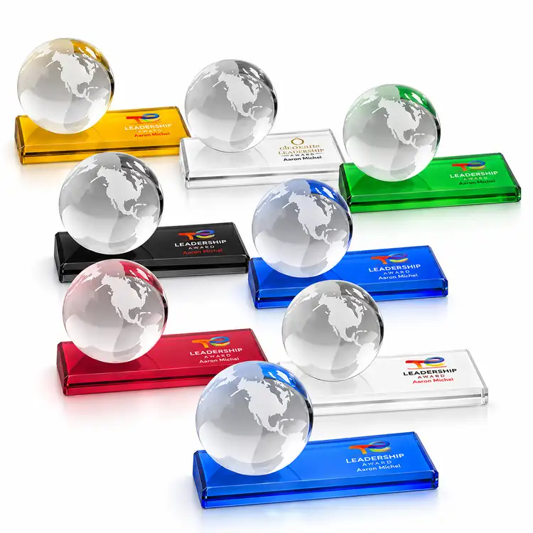 Globe Award on Rectangle Base - Optical Crystal - Multicolor