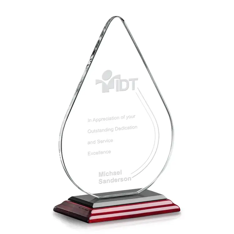 Glenhazel Starfire Crystal Droplet Award on Rosewood Base - Deep Etch #2