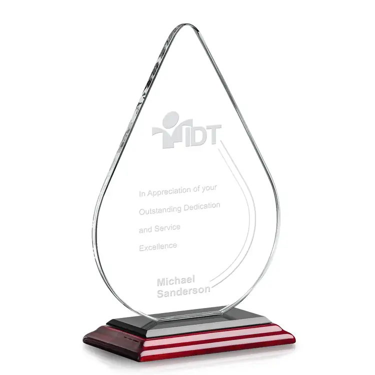 Glenhazel Starfire Crystal Droplet Award on Rosewood Base - Deep Etch #3
