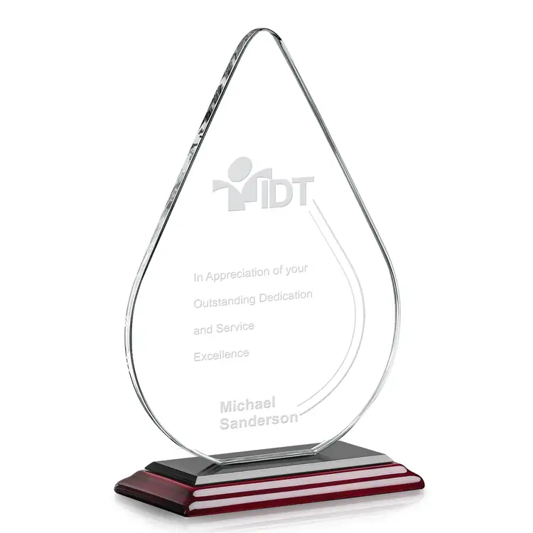 Glenhazel Starfire Crystal Droplet Award on Rosewood Base - Deep Etch #4