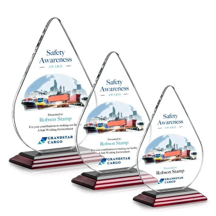 Trophée goutte Glenhazel en cristal Starfire sur socle bois de rose - Multicolore