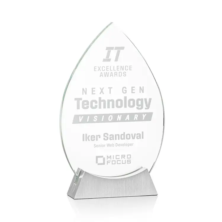 Newham Teardrop Starfire Crystal Award - Deep Etch #2
