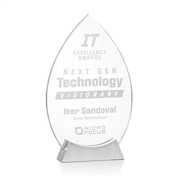 Newham Teardrop Starfire Crystal Award - Deep Etch #3