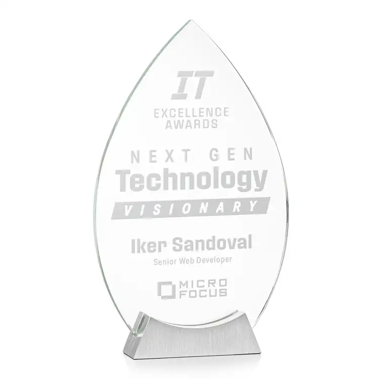 Newham Teardrop Starfire Crystal Award - Deep Etch #4