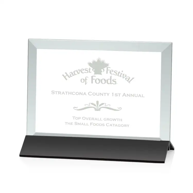Rainsworth Horizontal Jade Glass Award on Black Base - Deep Etch #2