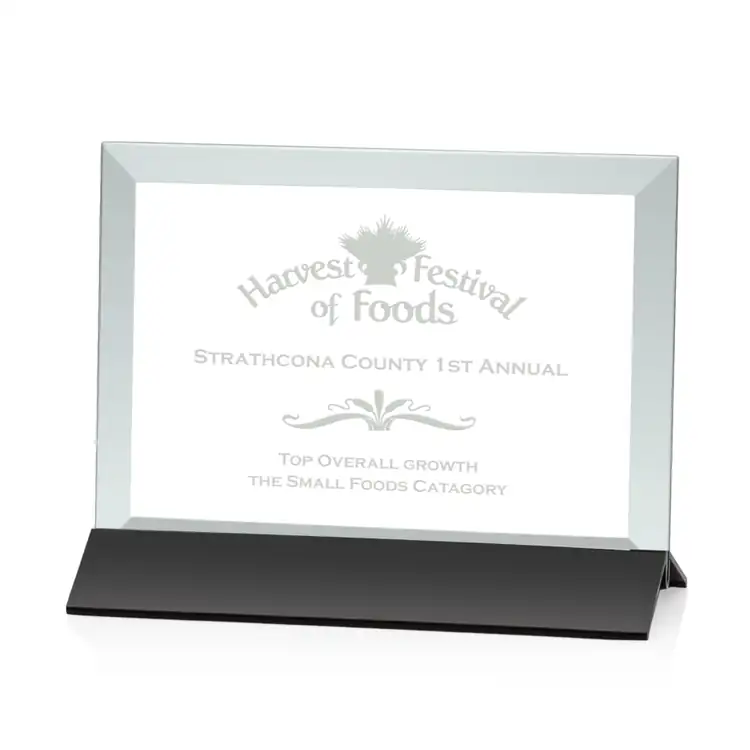 Rainsworth Horizontal Jade Glass Award on Black Base - Deep Etch #3
