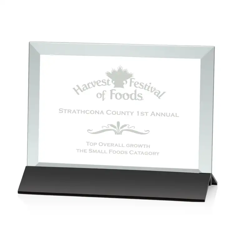 Rainsworth Horizontal Jade Glass Award on Black Base - Deep Etch #4