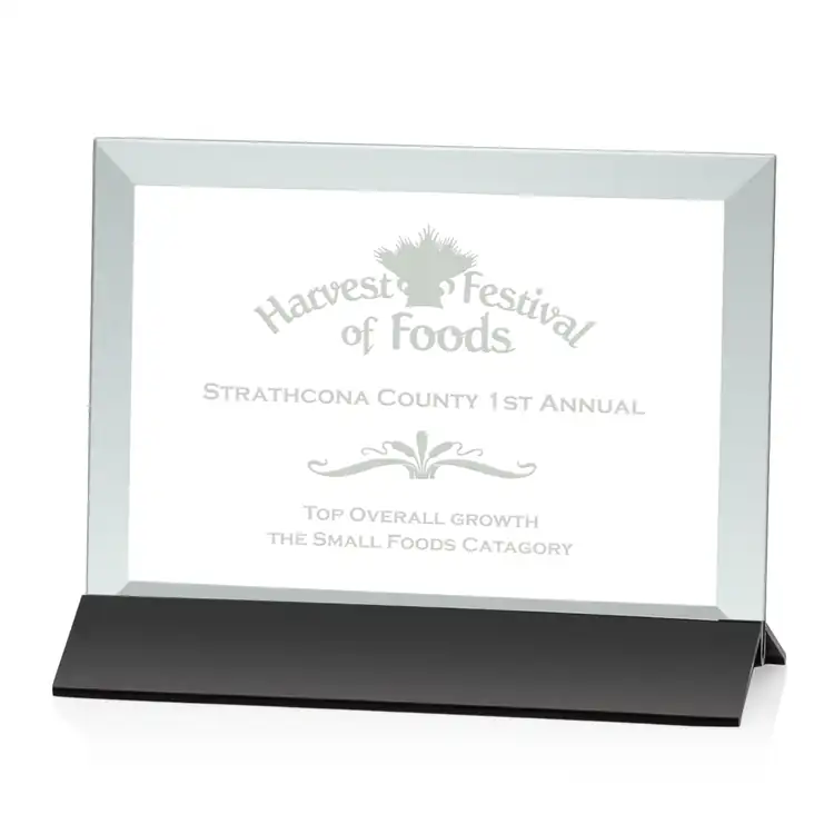 Rainsworth Horizontal Jade Glass Award on Black Base - Deep Etch #5