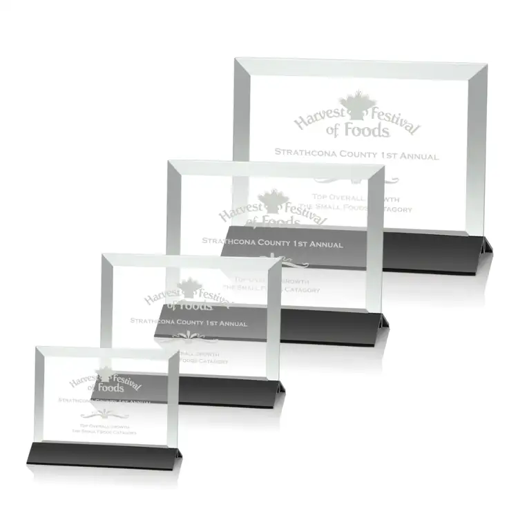 Rainsworth Horizontal Jade Glass Award on Black Base - Deep Etch
