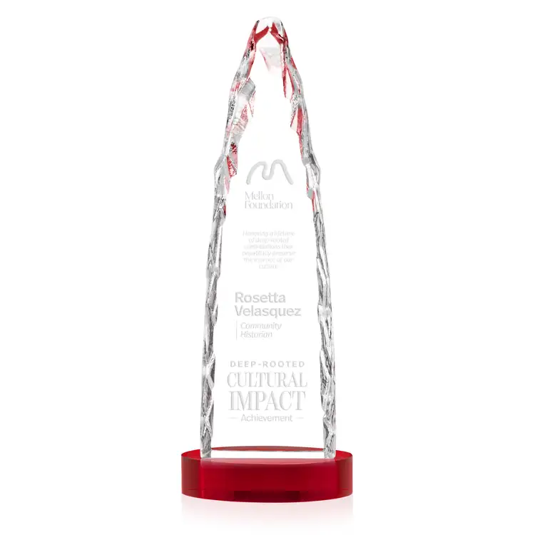 Goderich Optical Crystal Iceberg Award on Crystal Base - Clear or Red - Deep Etch #3