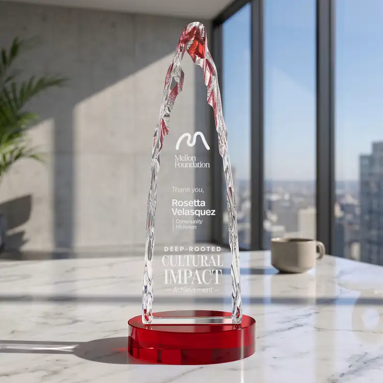 Goderich Optical Crystal Iceberg Award on Crystal Base - Clear or Red - Deep Etch #5
