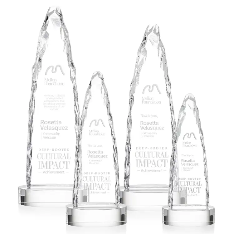 Goderich Optical Crystal Iceberg Award on Crystal Base - Clear or Red - Deep Etch