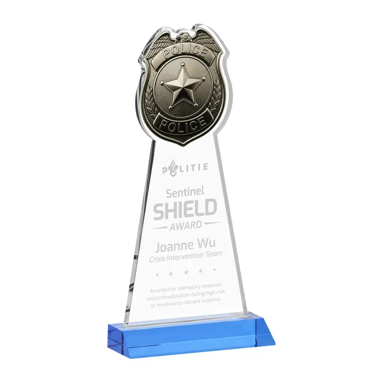Police Badge Starfire Crystal Award - Deep Etch #10