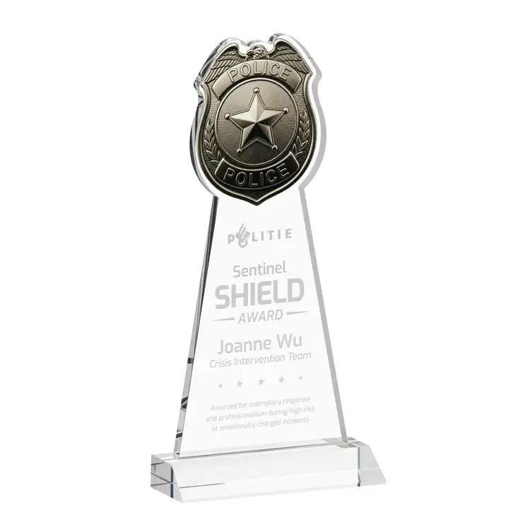 Police Badge Starfire Crystal Award - Deep Etch #2