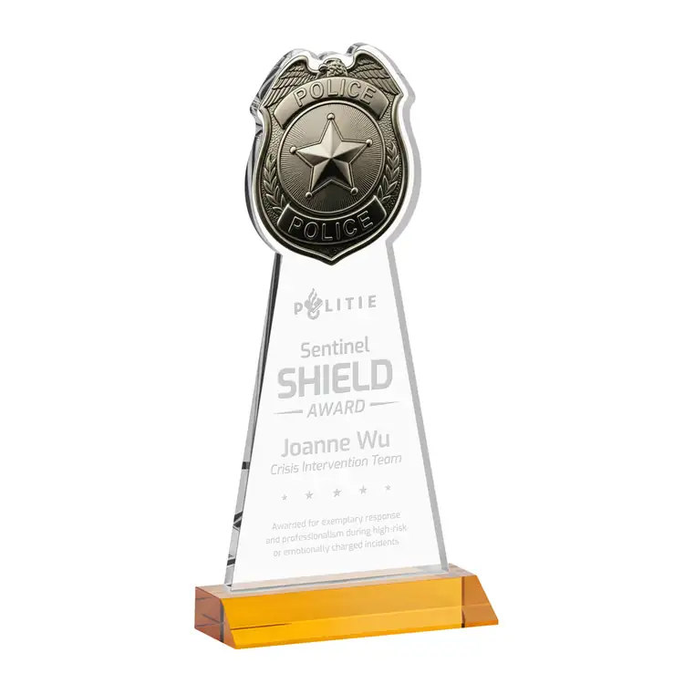 Police Badge Starfire Crystal Award - Deep Etch #3