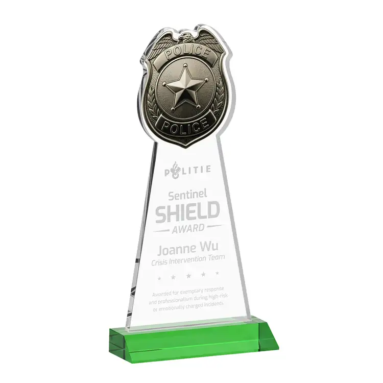 Police Badge Starfire Crystal Award - Deep Etch #4