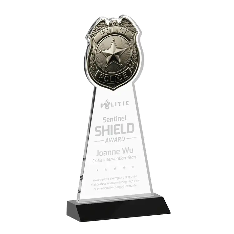 Police Badge Starfire Crystal Award - Deep Etch #5
