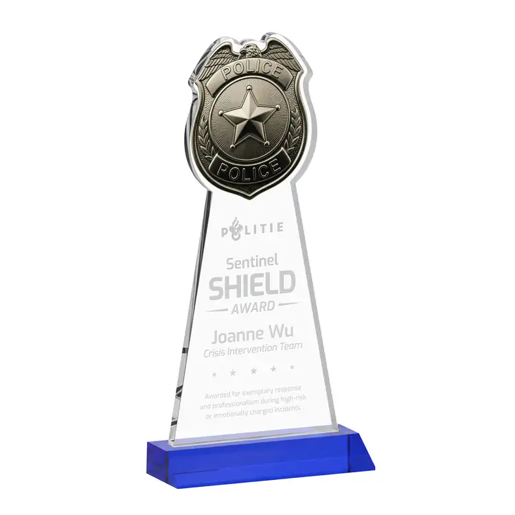 Police Badge Starfire Crystal Award - Deep Etch #6