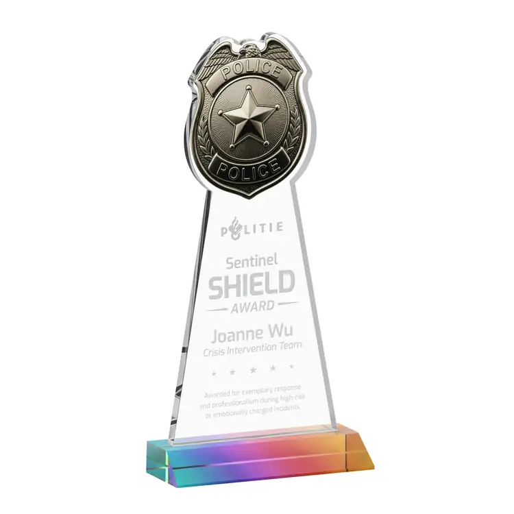 Police Badge Starfire Crystal Award - Deep Etch #7