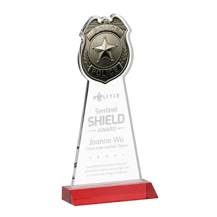 Police Badge Starfire Crystal Award - Deep Etch #8