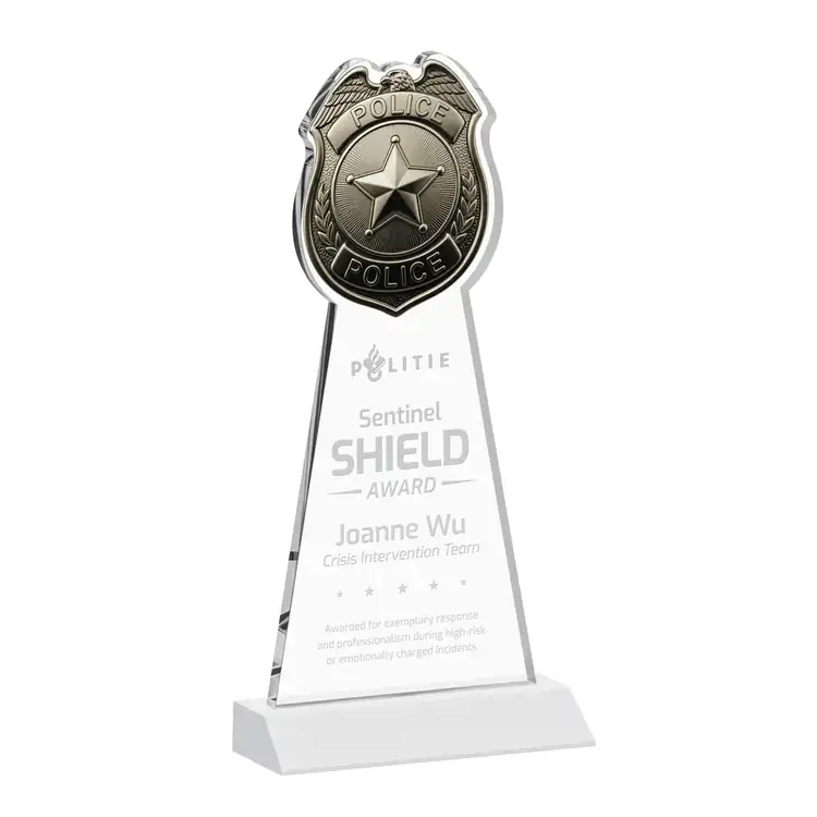 Police Badge Starfire Crystal Award - Deep Etch #9
