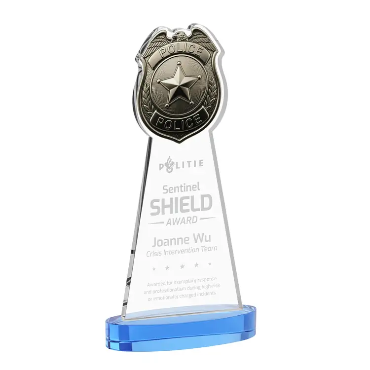 Police Badge Starfire Crystal Award on Alberton Base - Deep Etch #10