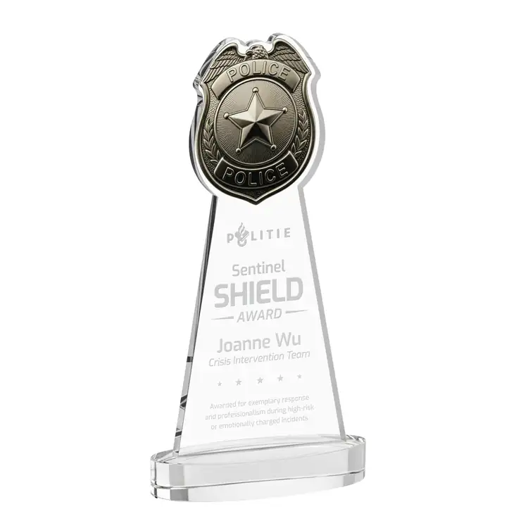 Police Badge Starfire Crystal Award on Alberton Base - Deep Etch #2