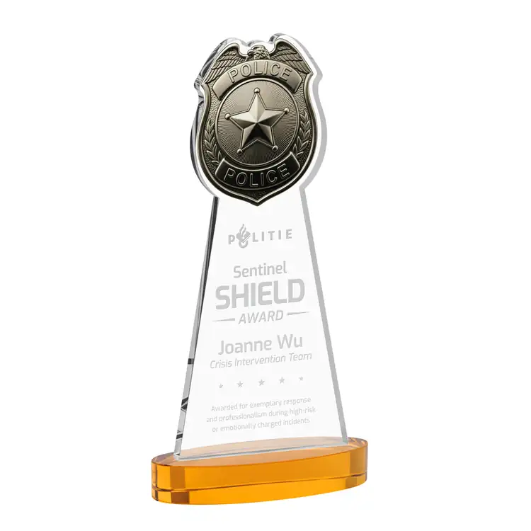 Police Badge Starfire Crystal Award on Alberton Base - Deep Etch #3