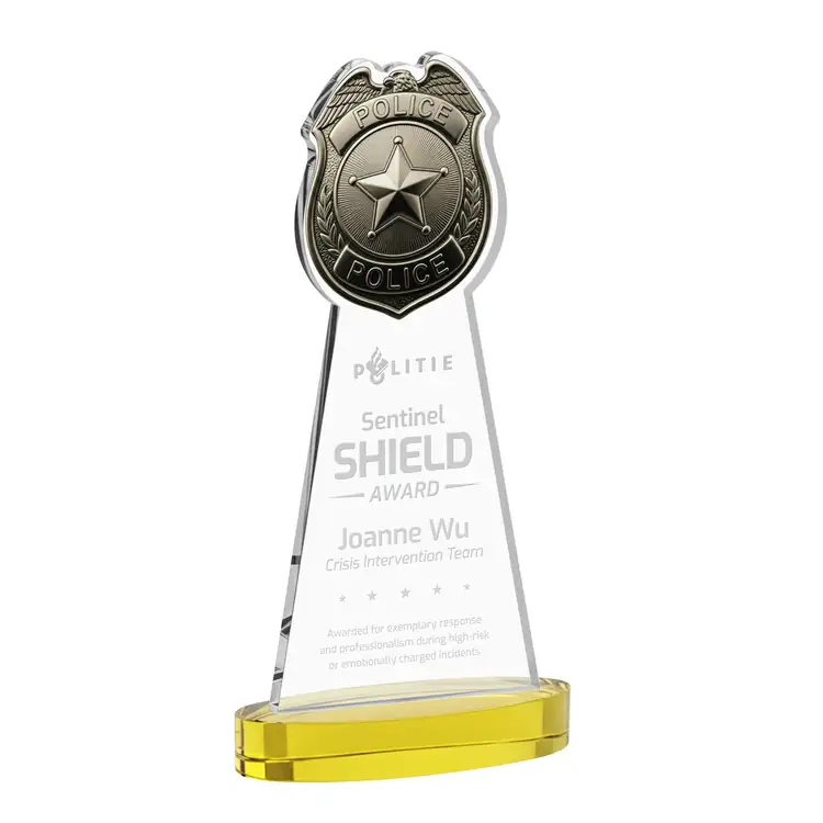 Police Badge Starfire Crystal Award on Alberton Base - Deep Etch #4