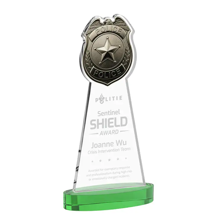 Police Badge Starfire Crystal Award on Alberton Base - Deep Etch #5