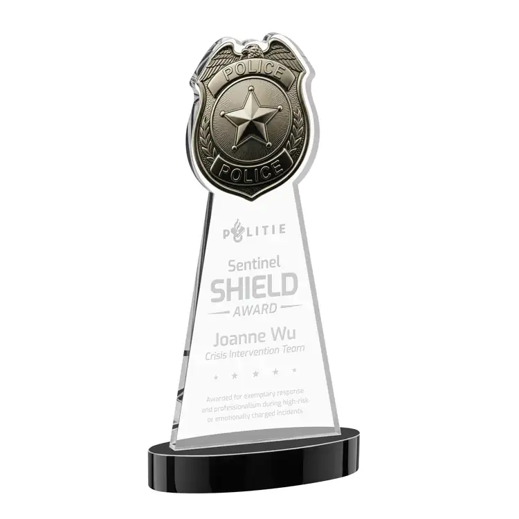 Police Badge Starfire Crystal Award on Alberton Base - Deep Etch #6