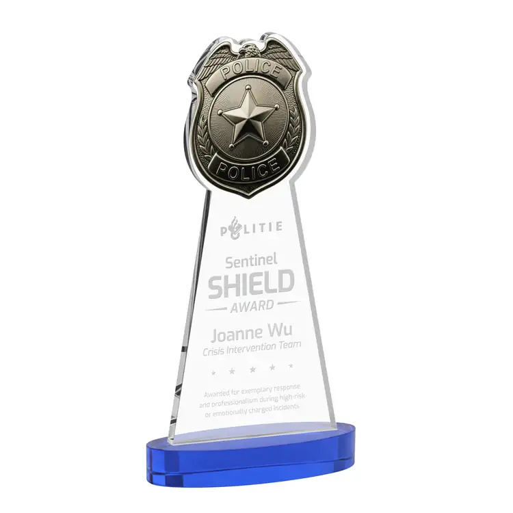 Police Badge Starfire Crystal Award on Alberton Base - Deep Etch #7