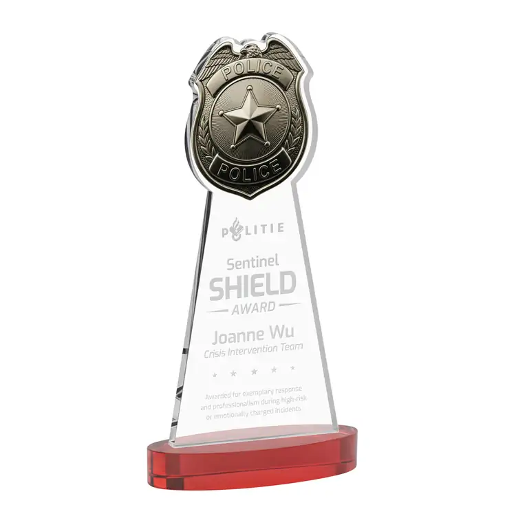 Police Badge Starfire Crystal Award on Alberton Base - Deep Etch #8