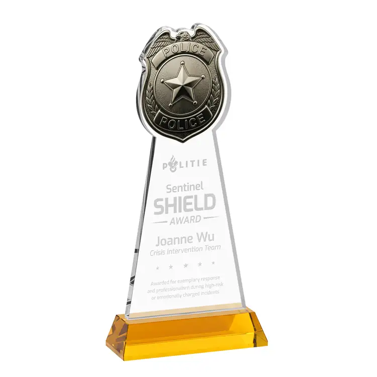 Trophée insigne de police en cristal Starfire sur socle Hartford - Gravure #3