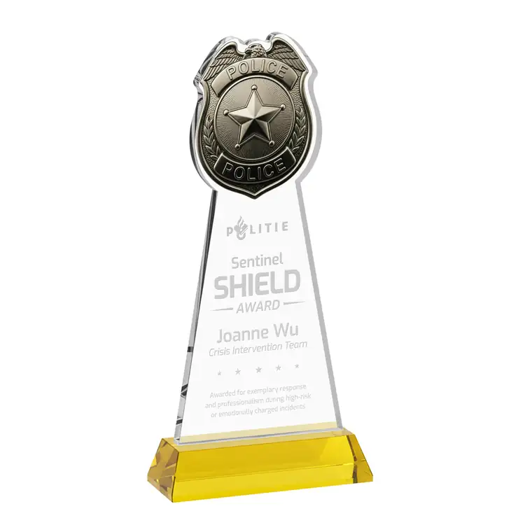 Trophée insigne de police en cristal Starfire sur socle Hartford - Gravure #4