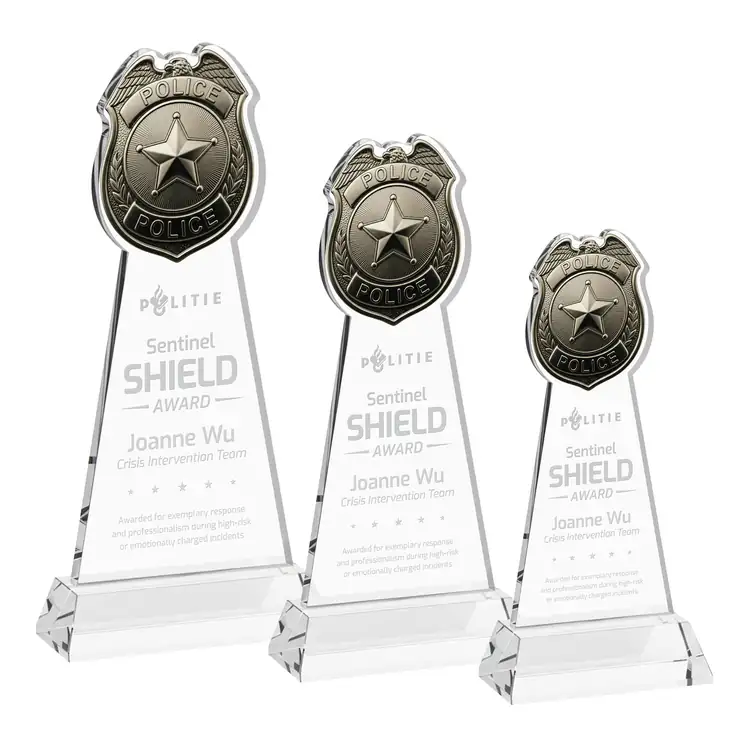 Trophée insigne de police en cristal Starfire sur socle Hartford - Gravure
