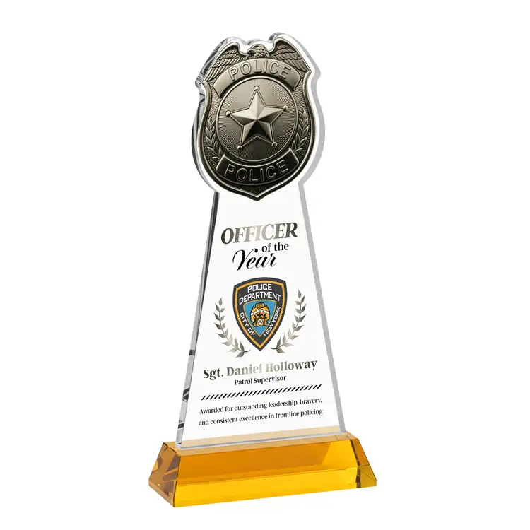 Police Badge Starfire Crystal Award on Hartford Base - Multicolor #3