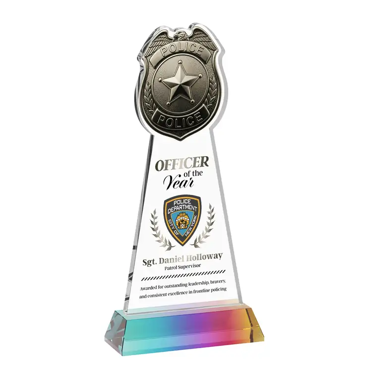 Police Badge Starfire Crystal Award on Hartford Base - Multicolor #8