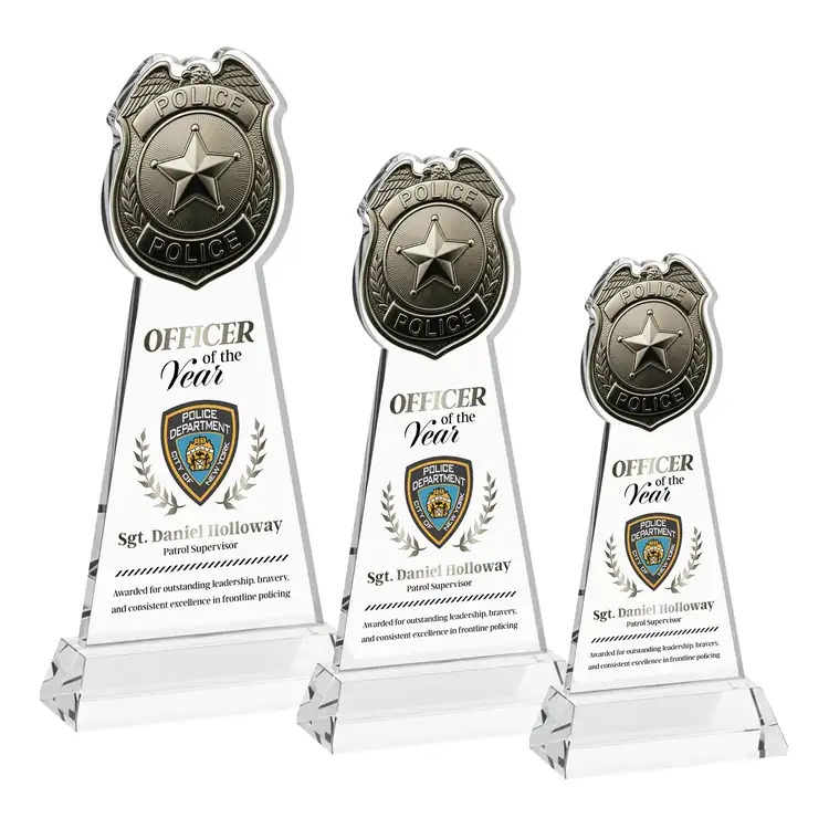 Police Badge Starfire Crystal Award on Hartford Base - Multicolor