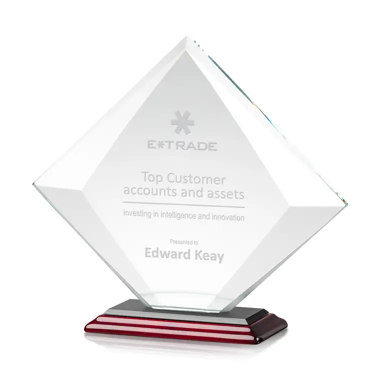 Teston Starfire Crystal Diamond Award on Rosewood Base - Deep Etch #3