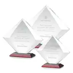 Trophée losange Teston en cristal Starfire sur socle bois de rose - Gravure